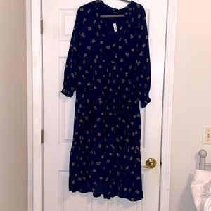 Madewell Navy Blue Tiered Midi Dress